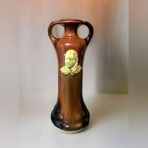 Vintage Peters and Reed Pottery 11" Tall Glossy Brown Cameo Vase